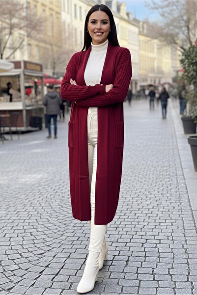 TRENDTESETTÜR Γυναικεία Βουργουνδί Πλεκτή Ζακέτα T 6417