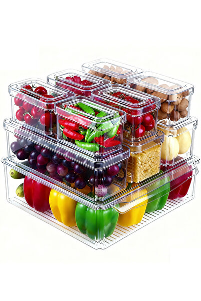 Pomefar 10 Pack Fridge Food Organizer Container, Refrigerator Storage Box for Fruits, Vegetables & Beverages