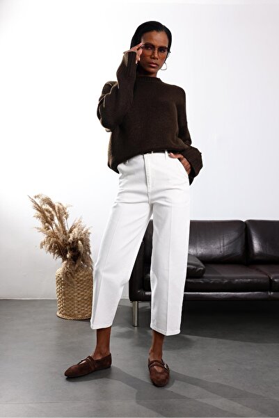 5in1Canpolat Bitter Brown Crew Neck Oversized Sweater 251103