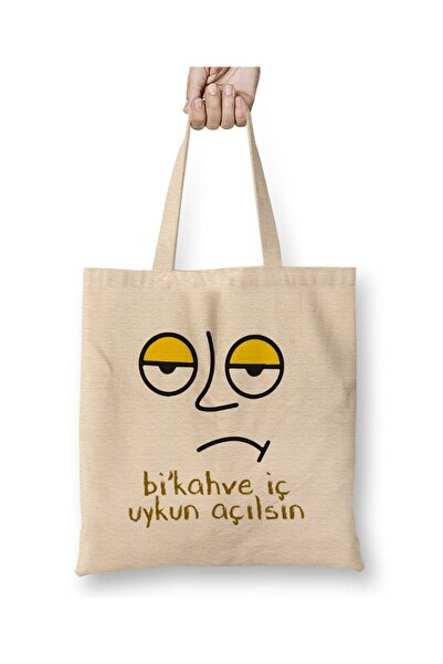 Toyaso Bi Coffee Inside Sleep Open up Funny White Cloth Bag Long Handle Shopping Bag Beach Bag