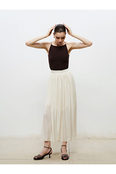 LC Waikiki Özmarka New Season Elastic Waist Linen Look Pleated Skirt