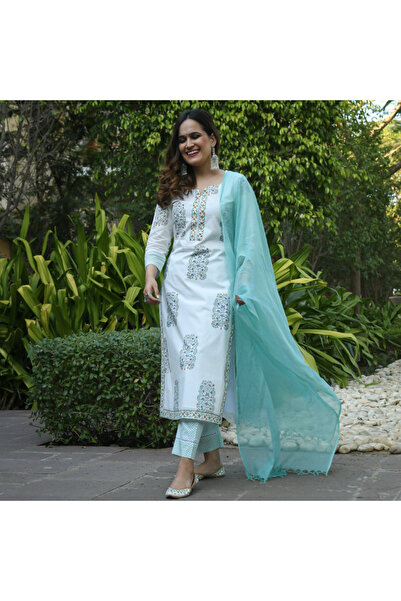 MYSMAR Light Blue Viscose Cotton Salwar Kameez Set - ALV1432 | Light Blue