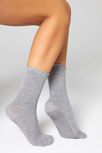 bamboo star Bamboo Non-Slip Sole Silicone Print Umrah Tawaf Umrah Pregnant Yoga Gray Elasticless Socks 3-Piece Set