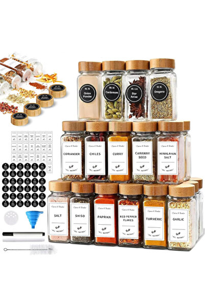 Pomefar 24PCS Glass Spice Jars,Empty Square Spice Containers, Food Storage Co...