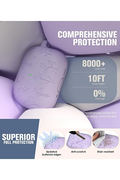 Yelajoy AirPods Pro 3 Case - Cherry Blossom Keychain, Soft Silicone Shockproof Flower Engraved (Purple)