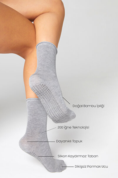 bamboo star Bamboo Non-Slip Sole Silicone Print Umrah Tawaf Umrah Pregnant Yoga Gray Elasticless Socks 3-Piece Set