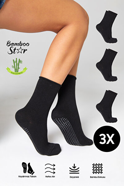 bamboo star Бамбукови неплъзгащи се подметки Силиконов печат Умра Таваф Умра Бременност Йога Черни нееластични чорапи 3-пакет