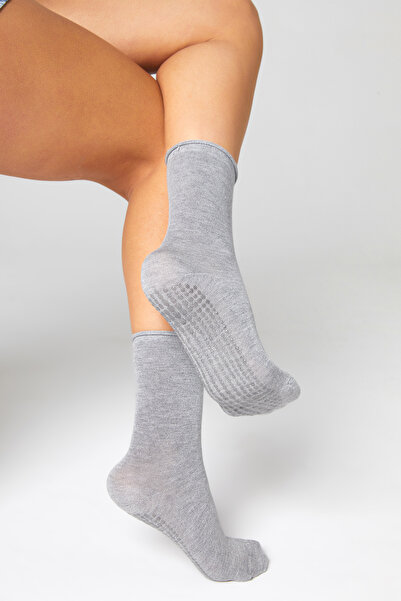 bamboo star Bamboo Non-Slip Sole Silicone Print Umrah Tawaf Umrah Pregnant Yoga Gray Elasticless Socks 3-Piece Set