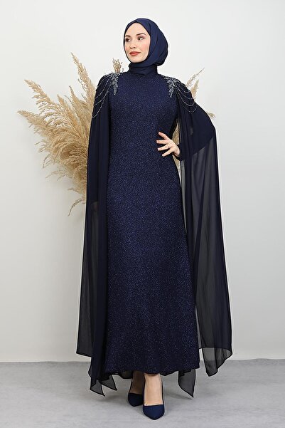 GİYZAMİLA Βραδινό φόρεμα Kösem Taşlı σε μπλε ναυτικό