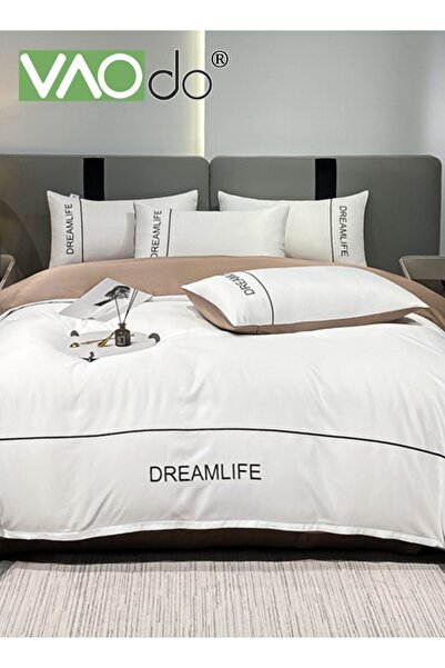 VAODO طقم لحاف حريري مكون من 4 قطع ناعم وجيد للنوم، سطح AB مع تطريز بسيط وجذاب