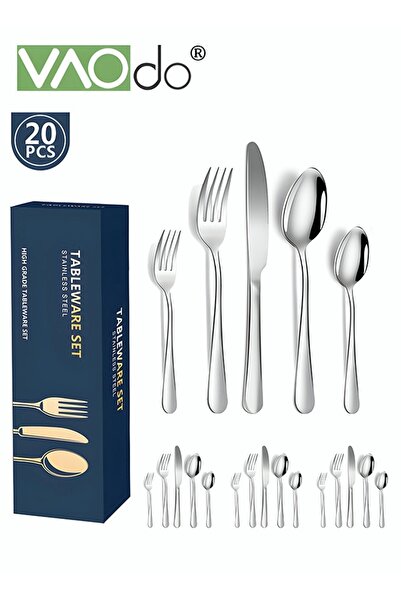 VAODO 20PCS Stainless Steel Cutlery Set Butterfly Silverware Set Service for 4 Stainless Steel Flatware Se