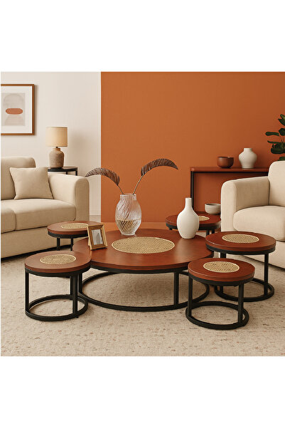 Almonfared طقم طاولات دائرية أرضية للمجالس العربية مؤلف من 6 قطع بتصميم أنيق