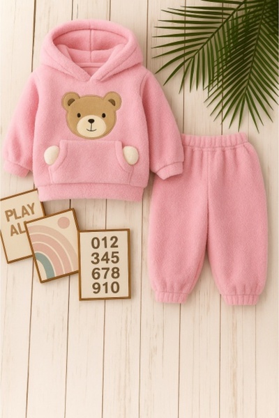 Superbaby Set pufos hanorac si pantaloni Welsoft - Pink