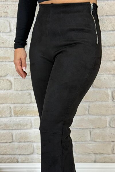 Muna Boutique Nubuck Fabric Black Wide Leg Trousers