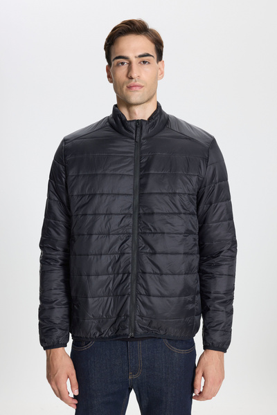 George Henry Windproof Warm Ultra Light Standard Fit Stand Collar Men's Black Puffer Jacket