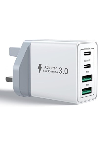 LA' PRECIOUS USB C Charger PD 40W 4-Port Fast Charger (2 USB-C & 2 USB-A) - White