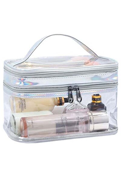 Generic Dual Layer Clear Cosmetic & Toiletry Bag - Travel Makeup Organizer, Waterproof Brushes Holde