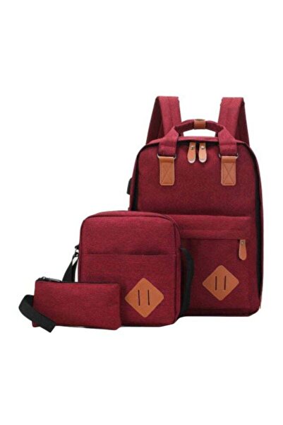 DOMEET 3 Piece Casual Backpack Red/Brown/Black