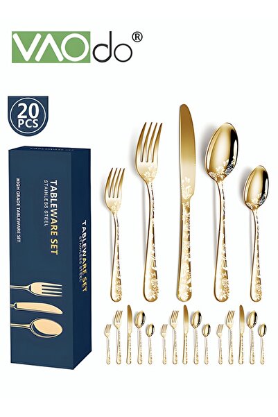 VAODO 20PCS Stainless Steel Cutlery Set, Butterfly Silverware Set Service for 4, Flatware Personal Set wit