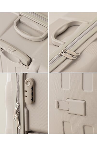 Madame Coco Huitre 3'lü Set Valiz/Bavul - Bej