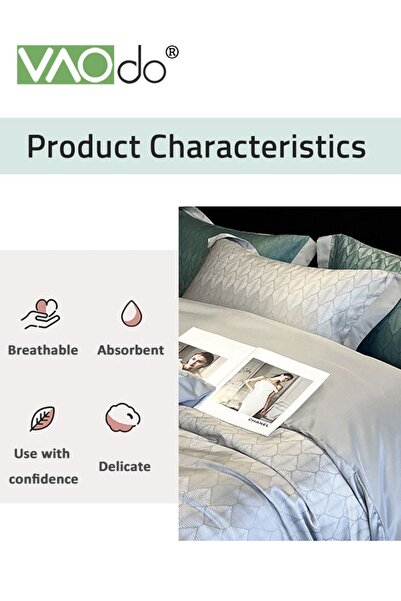 VAODO 4PCS Silky Satin Sheet Set Satin Bed Set with 2 Pillowcase Soft and Breathable Exquisite Printing Co