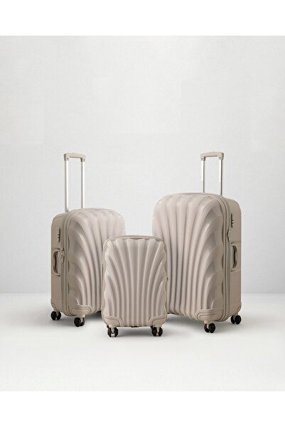 Madame Coco Huitre 3'lü Set Valiz/Bavul - Bej