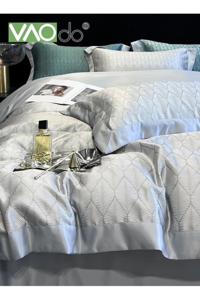 VAODO 4PCS Silky Satin Sheet Set Satin Bed Set with 2 Pillowcase Soft and Breathable Exquisite Printing Co