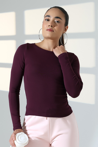 Endies Body cu mânecă lungă, cu decolteu barcă, care îmbrățișează corpul basic Body pentru femei tricou 21897 MÜRDÜM