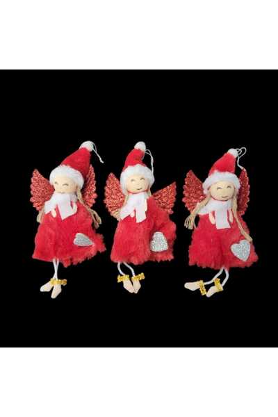 First Choice Christmas tree ornament 3/set, Red Angel with silver heart, 18cm, realistic design