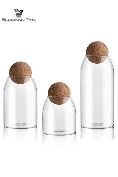 BLOOMING TIME 3-Piece Glass Food Storage Jar With Round Ball Cork Lid