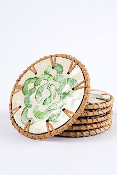 Koza Home Meander Rattan 6-Piece Pearlescent Coasters 8911