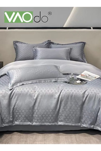 VAODO 4PCS Skil Comforter Set Luxury Breathable Silky and Strong Drape Satin Jacquard Sheet Set Soft Silky