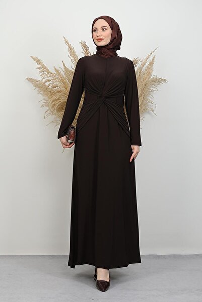 GİYZAMİLA Gözde Combed Cotton Dress Bitter Brown