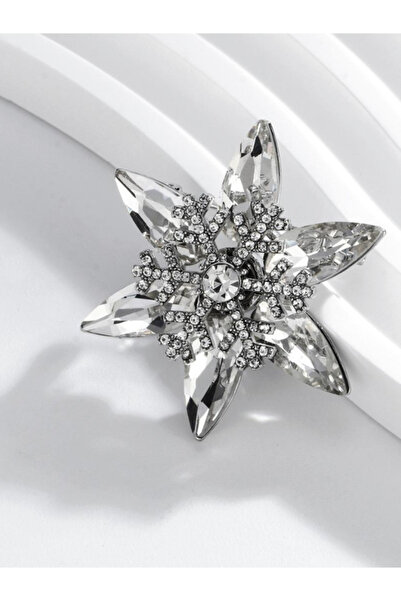 justchique Broșă elegantă floare cu cristale transparente strălucitoare