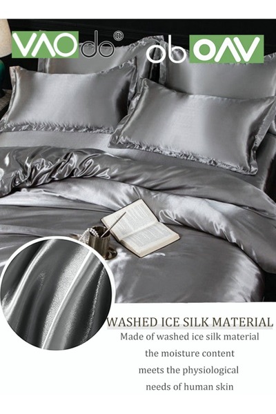 VAODO 4PCS Comforter Set Luxurious Satin Bedding Set Breathable Moisture Absorbing Suitable for All Season