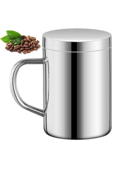 Bukela Stainless Steel Double Wall Insulated Coffee Mug with Lid & Handle, 400ml