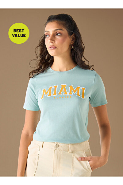 FAV Typographic Print Crew Neck Cotton T-shirt with Short Sleeves