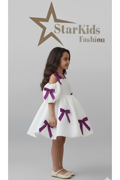 Star Kids Girl's Purple Bow Dress,Girl's Graduation Dress