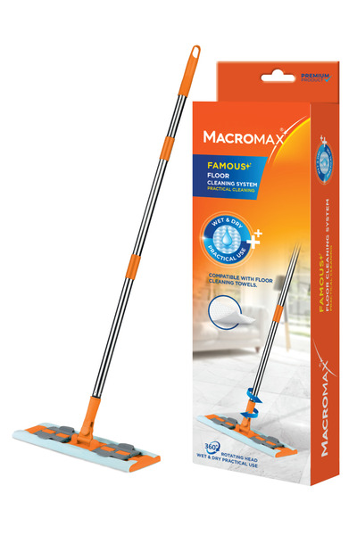 MACROMAX ممسحة مسطحة مشهورة متوافقة مع مناديل التنظيف بتصميم خفيف الوزن