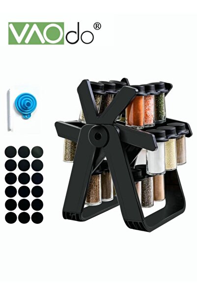 VAODO 19PCS Seasoning Jar Set, with 18 Seasoning Jars, 360° Rotation Easy Access Salt Cellar Seasoning Rac