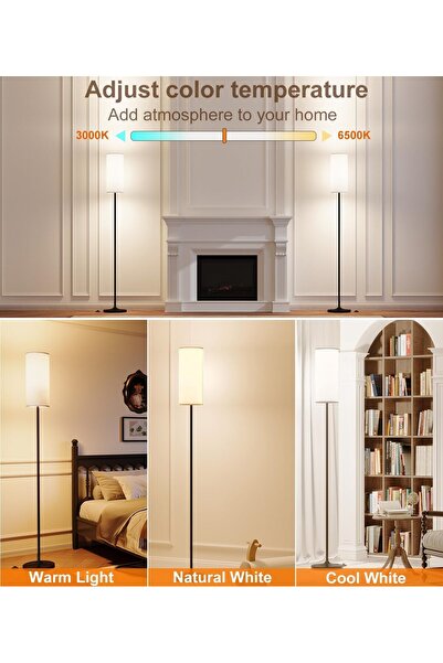 Bukela Moroccan Dimmable 12W LED Floor Lamp with Remote, Foot Switch, Beige Linen Shade