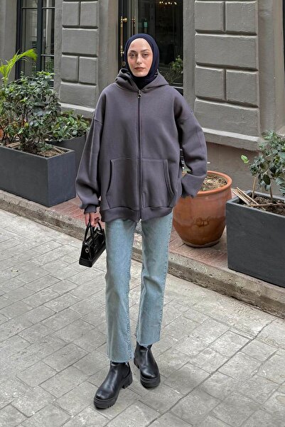 lamelif cu glugă supradimensionat Hanorac cu buzunare laterale Antracit