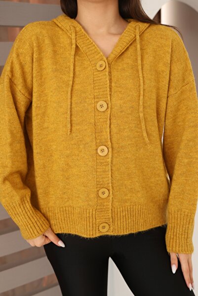 ALCHON Hooded Long Sleeve Lace-Up Four Button Soft Textured Stylish Standard Length Winter Basic Knitwear Cardigan