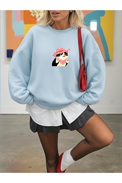 ArtYus Unisex Long Sleeve Transfer Cute Cat Bass Printed Load Size Crew Neck Sweatshirt