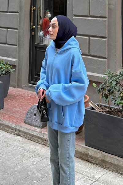 lamelif με κουκούλα oversized Πλαϊνές τσέπες Sweat Baby Blue