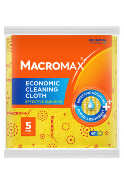 MACROMAX قطعة قماش تنظيف اقتصادية، عبوة من 5 قطع، قطعة قماش تنظيف متينة وقيمة
