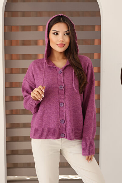 ALCHON Hooded Long Sleeve Lace-Up Four Button Soft Textured Stylish Standard Length Winter Basic Knitwear Cardigan