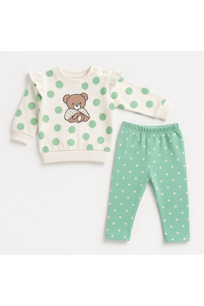 moukou Baby Girl Happiness Themed Teddy Bear 2-Piece Set – Comfortable Casual Set Cotton
