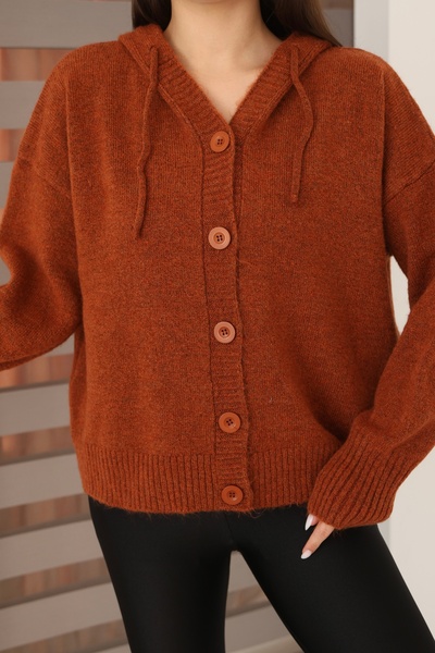 ALCHON Hooded Long Sleeve Lace-Up Four Button Soft Textured Stylish Standard Length Winter Basic Knitwear Cardigan