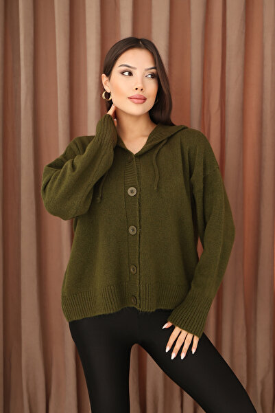 ALCHON Hooded Long Sleeve Lace-Up Four Button Soft Textured Stylish Standard Length Winter Basic Knitwear Cardigan